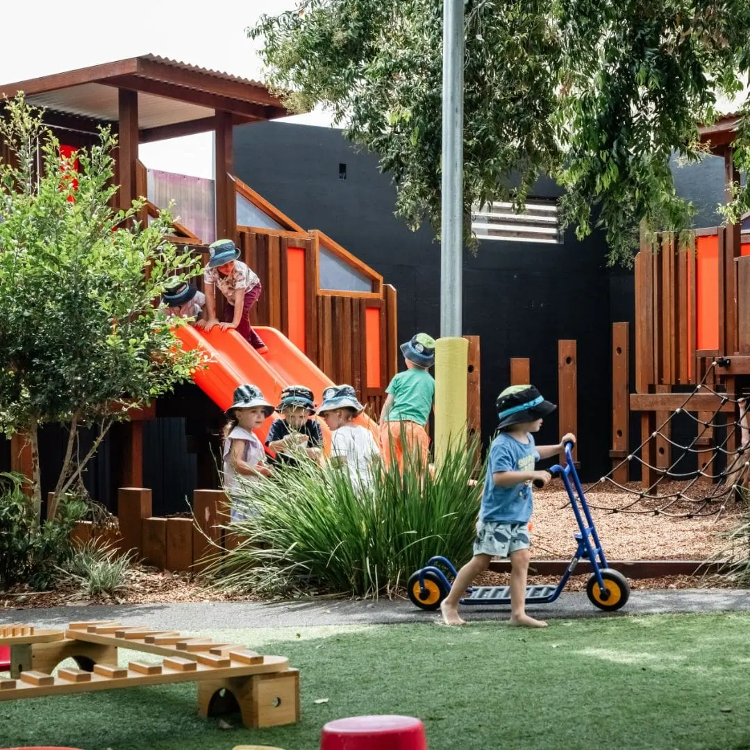 Multi-storey cubbyhouse, slide and shaded play equipment in the Eagleby adventure playground